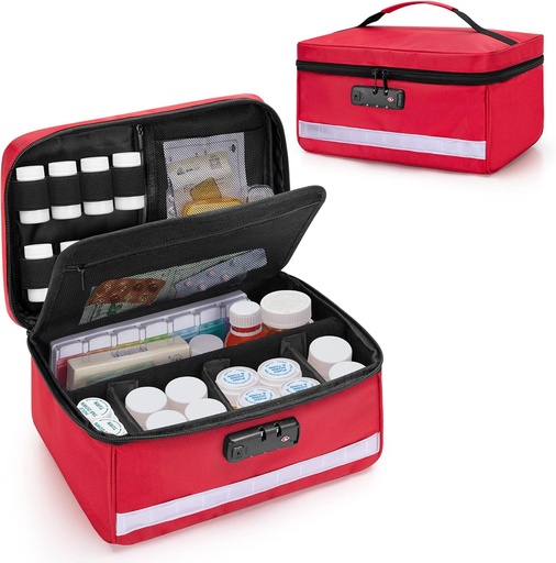 [BRSRMAYDAUJRUDT2] Damero Locking Pill Antolatzailea Inner Dividers, Medicine Storage and Organizer Bag Combination Lock for Medicine, Bitaminak eta Medikuntza Hornidura, Red