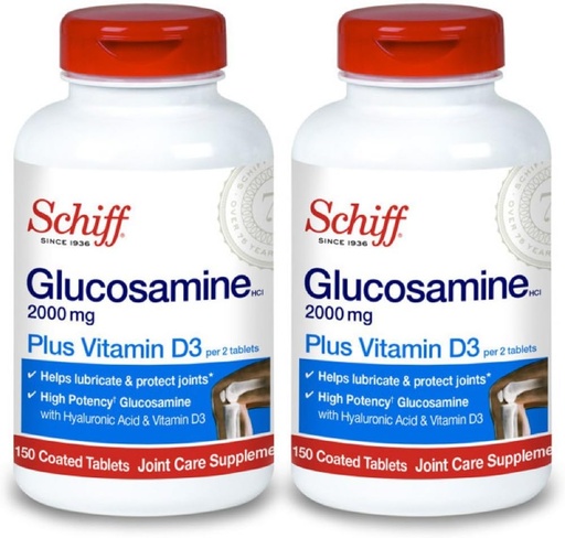 [BRSWIGQIOUBAAD32] Schiff Glucosamine 2000mg with Vitamin D3 and Hyaluronic Acid, 150 tablets - Joint Supplement (Pack of 2)