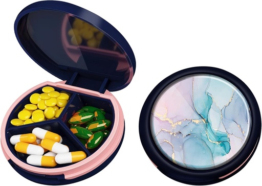 [BRSRMGI2AFYAGCTD] Serfeymi Small Pill Box - 3 Komodos Nešiojamos Pill Box Purse Pocket, Compact Mini Travel Pill Case - Tinka medicinai, Vitaminas, Žuvies aliejus, papildai - Tamsiai mėlyna (Marble)