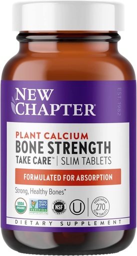 [BRSWGZAZABYWEHLU] Nya kapitel Calcium Supplement - Bone Strength Organic Calcium med Magnesium, Vitamin D3 + K2, 70 + Spår Mineraler för Benhälsa, Gluten Fri, Lätt att Svälja Slim Tablets - 270 Räkna