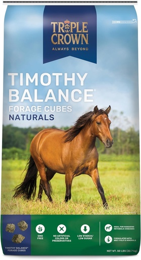[BRSRAAIYDIDW2AA4] Triple Crown Timothy Cubes Balancing Horse Supplement, Timothy Hay Beet Pulp for Horses, Low Sugar Horse Feed, Laminitis Support, 50 lbs