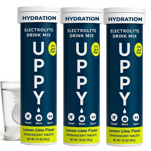 [BRSROHQQOJ7AEEY7] Uppy! Lemon-Lime Electrolyte Hydration Tabletter – 30 Count (3x10) – Oppløser i vann for rask rehydrering – For reiser, sport og festivaler – Bærbar Electrolyte Wellness Drink