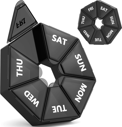 [BRSWYFD3AV5QK2TO] Gelibo, Weekly Pill组织者,2 Pack可移植旅行药盒药箱病例 6 彩色(七天) 新版 维生素/鱼油/Pills/补充剂-Arthritis友好(黑色)