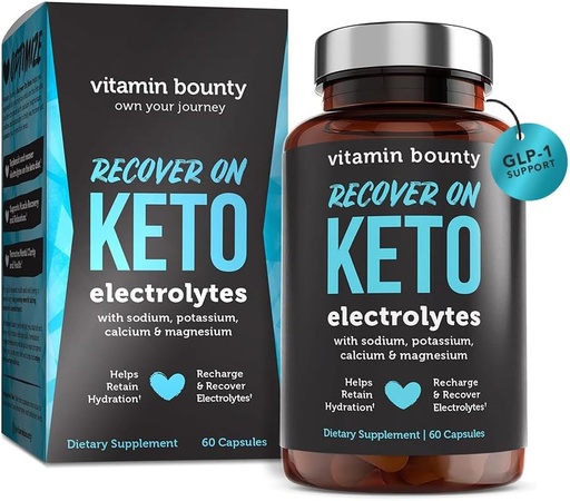 [BRSWGBQLAEDW22DP] Bounty vitamīns atgūt uz Keto Electrolytes - Keto bagātinātāji, Elektrolītu tabletes, Elektrolītu papildinājums, Keto vitamīni, bezcukura hidratācija, Boost Energy, GLP 1 Support- 60 kapsulas