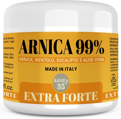 [BRSROZDQBUHR63IY] Annexe 35 - Gel d'Arnica pour Bruiser Extra Strong 98% 16,9 Fl Oz, Massage des muscles et des articulations, Formule naturelle et dermatologique testée - Fabriqué en Italie