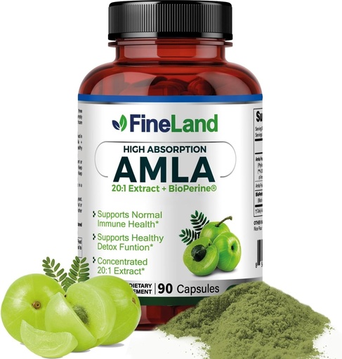 [BRSRMC32AQPWOYD4] FineLand Amla (Indian Gooseberry) Full Spectrum Extract with BioPerine® for Absorption, Rich in Natural Vitamin C, Immune & Digestive Support – 90 Vegan Capsules