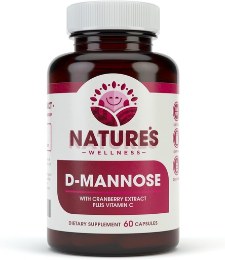 [BRSWGEALOYDRE3DB] D MANNOSE con extracto de arándano " Vitamina C - UT Cleanse " Bladder Health - Protects Against UTI - Natural Healthy Flush " Detox Impurities ← 60 Veg Capsule