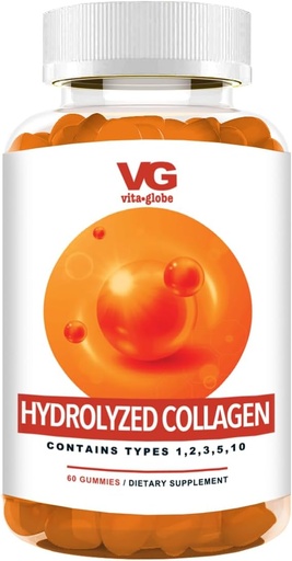 [BRSROEIRBZ5A2YAU] VITA GLOBE Collagen Gummies – 200mg Hydrolyzed Collagen Types I, II, III, V & X | Supports Hair, Skin, Nails, Joints & Bones | Beauty & Wellness Supplement for Women & Men – 60 Count (Pack of 1)