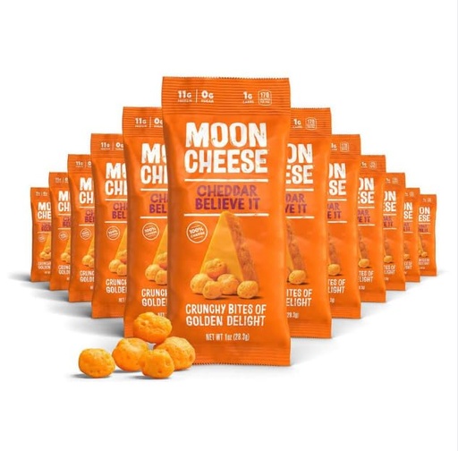 [BRSWYYI2CEDRACTG] Moon Cheese Cheddar Believe It, 1 Ounce, 12-Pack, Crunchy, Protein-Rich Cheese Snack, Keto Friendly, 100% Real Cheese