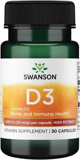 [BRSWIZTZONYQIFDK] Swanson High Potency Vitamin D-3 1000 Iu (25 mcg) 30 Capsules