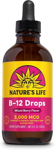 [BRSWECQNBUPAAHY2] Nature's Life B12 Drops 5000 mcg - Vitamin B12 Methylcobalamin - Liquid B12 Supplement for Energy Metabolism, Nerve Function and Red Blood Cell Support Natural Mixed Berry, Sugar Free (200 Serv, 4oz)
