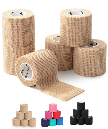 [BRSRMHQKCACROAD6] Mr. Pen- Self Adhesive Bandage Wrap, 2" x 5 Yards, 6 Pack | Skin Colored Elastic Cohesive Bandage Wrap for Sports, Wrist, Ankle and Vet, Grip Tape, Self Sticking