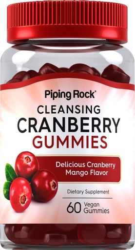 [BRSRMAIBAQGQG2DO] Piping Rock Cranberry Gummies | 60 Count | Cleansing Supplement for Women and Men | Cranberry Mango Flavor | Vegan, Non-GMO, Gluten Free