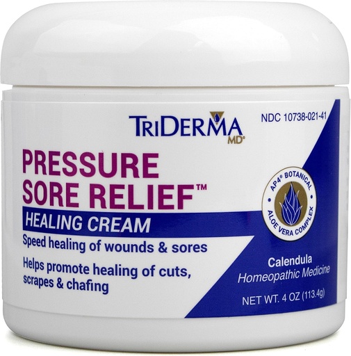 [BRSWGAACDIFQGHTL] TriDerma MD Pressure Sore Relief Healing Cream for Bed Sores Treatment, Ulcers, Pressure Sores, Wound Healing, Chafed Skin and Hard-to-Heal Skin Sores with Calendula and AP4 Aloe, 4 oz Jar