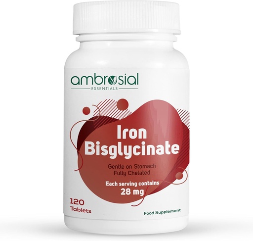 [BRSROHATAEHWC3L5] Ambrosial Iron Bisglycinate 28Mg Tablets Pack de 1-120 Tablets