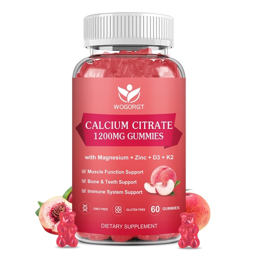 [BRSRAHA2BENRAFYZ] Calcium Citrate 1200mg Gummies with Vitamin D3 K2 - Chewable Calcium Magnesium Zinc d3 Supplement with Sea Moss Extract for Bone, Teeth, Immune Support for Women & Men, White Peach Flavor - 60 Gummies
