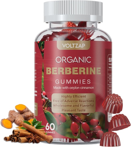 [BRSRAYIBCB4GMCLZ] Berberine Supplement Gummies 1200mg: Berberine with Ceylon Cinnamon - Berberine Gummies with Turmeric Milk Thistle Artichoke - Vegan Raspberry Flavor (60 Count)