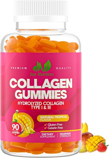 [BRSW2FIFCJ7GYGT6] Gummie di collagene per le donne e gli uomini (90 conte) - Collage idrolizzato Premium tipo I & III per capelli, pelle e supporto per unghie - Grande gusto tropicale di degustazione, senza glutine, non OGM - 90 Gummies (45 Serve)