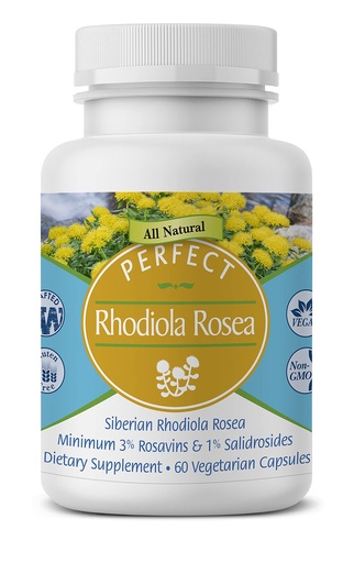 [BRSWIZQGOADR6HA7] Perfect Supplements Rhodiola Rosea, for Better Focus, Energy, and Stress Relief, Optimal 3% Rosavins to 1% Salidroside Ratio, a Natural Adaptogen ~60 Vegetable Capsules