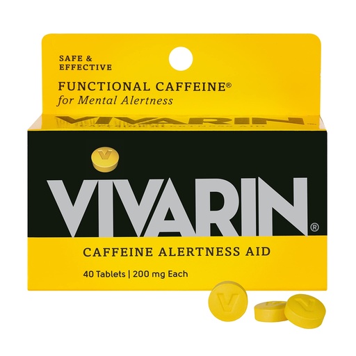 [BRSWIY3QAQFAOHI3] Vivarin, Caffeine Pills, 200mg Caffeine per Dose, Safely and Effectively Helps You Stay Awake, No Sugar, Calories or Hidden Ingredients, Energy Supplement, 40 Tablets