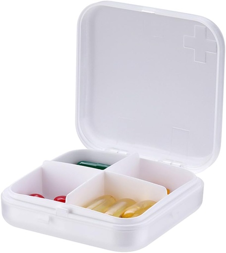 [BRSWGFADOYPQKE3X] Organitzador de Piell portàtil - Slim Pill Box for Purse o Viatge, Compact Pill Cassi(4 compartely, Blanc)