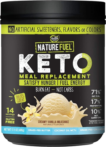 [BRSWYZ36BYGRUHI6] Nature Fuel Keto Meal Replacement Powder - Gluten Free with Coconut Oil MCTs and Grass-Fed Butter - Creamy Vanilla Milkshake - 14 Servings - Pantry Friendly, 17.1 Fl Oz