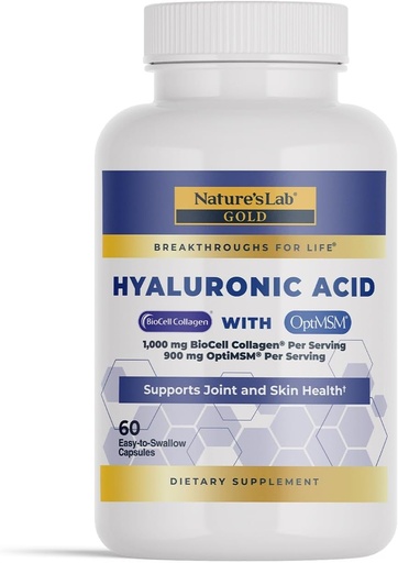 [BRSWIAY2BQABWHTU] Nature's Lab Hyaluronic Acid with Biocell Collagen and MSM - Skin Hydration, Joint Health - 60 Capsules (20 Day Supply)