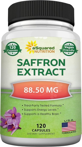 [BRSRMEARCJ4GCETG] aSquared Nutrition Saffron Supplements - 120 Capsules - Saffron Extract Supplement Pills - Pure Saffron Alternative to Powder, Tea, Threads & Gummies