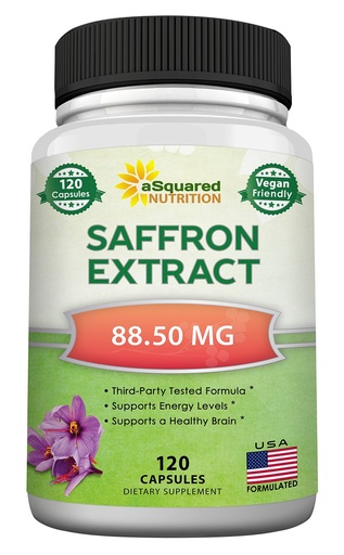 [BRSRMEARCJ4GCETG] aSquared Nutrition Saffron Supplements - 120 Capsules - Saffron Extract Supplement Pills for Energy, Focus and Mood - Pure Saffron Alternative to Powder, Tea, Threads & Gummies