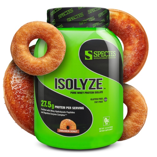 [BRSWIHIAAB5AGELU] Species Nutrition Isolyze Whey Protein Powder, 100% Whey Isolate for Muscle Building, 27.5g Protein Per Scoop, No Sugar & Low Fat (Cinnamon Donut, 44 Servings)