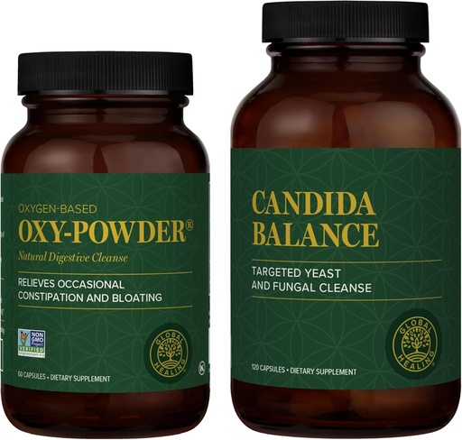 [BRSWYHTQCAHBSHLA] Global Healing Center Oxy-Powder & Candida Balance Kit - Constipation Relief for Women & Men and Detox for Natural Candida Cleanse, Feminine Balance Complex
