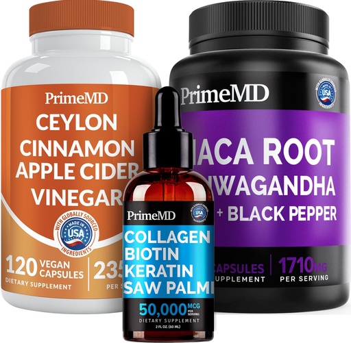 [BRSRMY34AV5WO2YZ] 5-in-1 Ceylon Cinnamon (120ct), 4-in-1 Biotin Collagen Keratin Saw Palmetto (2 fl oz - 1 Pack) & 6-in-1 Maca Root Ashwagandha (120ct) Bundle - Energy, Mood, Hair, Skin & Immune Support Supplement