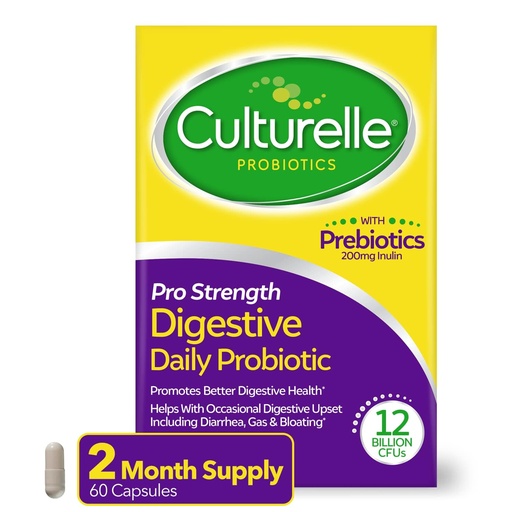 [BRSWYC37OUAWEGY2] Culturelle Pro Strength Daily Probiotics For Digestive Health (2 Month Supply) with Prebiotics for Women & Men, Supports Occasional Diarrhea, Gas & Bloating, Gluten & Soy Free, 60 Count