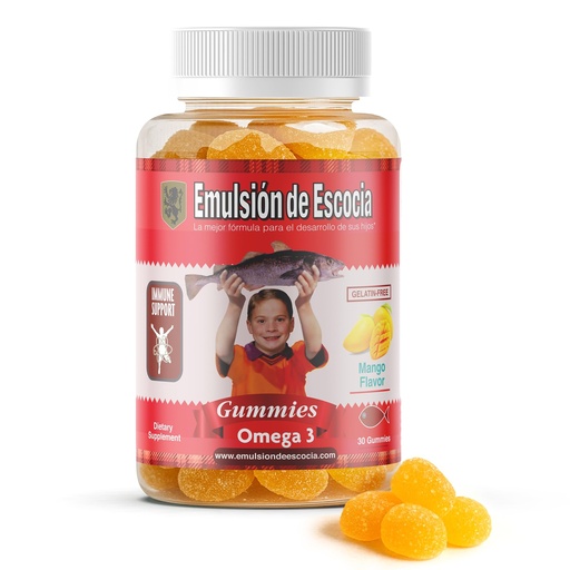 [BRSWYYL6DIGQKHT6] Emulsión de Escocia Omega 3 Gummies for Kids – with Vitamins A, D3, Folic Acid + Zinc, Iron & Calcium – Mango Flavor with No Fishy Aftertaste – Immune & Liver Support – 30 Gummies | 1-Pack