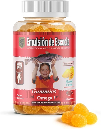 [BRSWYYL6DIGQKHT6] Emulsión de Escocia Omega 3 Gummies for Kids – with Vitamins A, D3, Folic Acid + Zinc, Iron & Calcium – Mango Flavor with No Fishy Aftertaste – Immune & Liver Support – 30 Gummies | 1-Pack