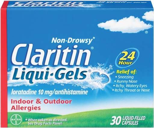 [BRSWIEIZPMOWG3DI] Claritin Liqui-Gels 24時間アレルギー救済、非眠気アレルギー薬、Loratadine Antihistamineカプセル、30カウント