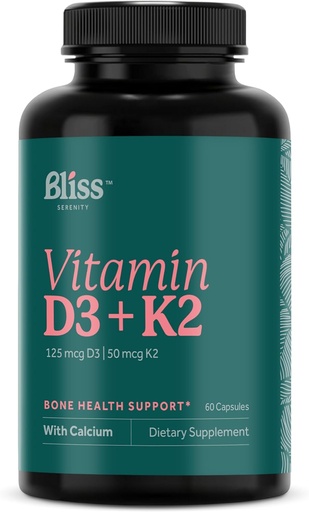 [BRSROHYRC57BY3Q6] Vitamin D3 K2 - Vitamin D3 5000 IU with Vitamin K2 as MK-7, Calcium, and Phosphorus for Ultimate Absorption - Vitamin D Supplements, 60 Vegcaps, 60 Day Supply