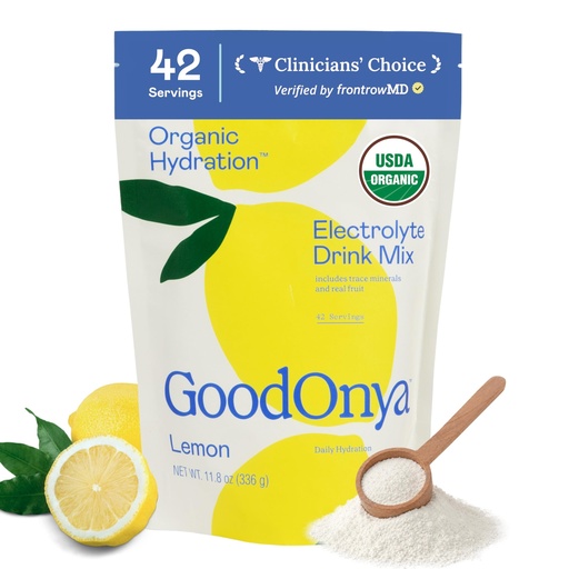 [BRSWYBQZOR5WAHI7] GoodOnya Organic Hydration Electrolyte Drink Mix, Certified Organic Hydration Powder, Non-GMO, Biochecked Glyphosate Free, Low Sugar, Lemonade Flavor, No Artificial Flavors, 42 Servings