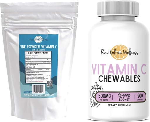 [BRSROBI7CQMWG3LK] Aglomeración ← Fine Powder Vitamina C, 454 Servings, y Vitamina C Chewables (Berry Blast), 60 Servimientos