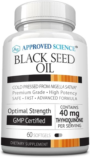 [BRSRAAT3CIHAKFL2] Approved Science Black Seed Oil - Cold Pressed Nigella Sativa - Boost Immunity, Respiratory, Cognitive, and Digestive Health - 2% Thymoquinone - 1 Bottle - 60 Softgels - Made in The USA