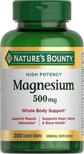 [BRSWIGT4CMBWIEL2] Naturens Bounty Magnesium 500 mg tabletter, High Potency Magnesium Supplement för ben- och muskelhälsa, hel kroppsstöd, 200 greve av 1)
