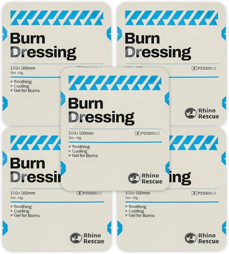 [BRSROZ32AB5BQCD4] Rhino Rescate 5 Pack 4" X 4" Burn Dressing, Burn Gel Cooling Soothing Cream Relief Burn First Aid Supplies (5)