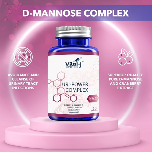 [BRSRAGQ5BEHBEF3P] 4-IN-1 URI POWER COMPLEX 1350mg - 60 day - D Mannose, Cranberry, Hibiscus, and Dandelion Herb - Naturally Cleanse the Bladder and Urinary Tract – Specialized Approach for UTI Avoidance Pack of 2