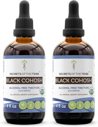 [BRSRMBT2BAJW2HI6] Secrets of the Tribe Black Cohosh USDA Organic | Alcohol-Free Extract, High-Potency Herbal Drops | Made from 100% Certified Organic Black Cohosh (Cimicifuga Racemosa) Dried Root 2x4 oz