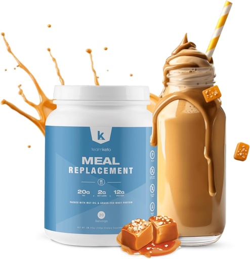 [BRSRMBQDDN6BOFD3] TeamKeto Meal Replacement Powder Gluten Free Contains MCT powder, coconut oil, grass-fed whey protein powder & 100% natural flavors for Boost Ketosis- Low Carbs & Energy Boost- 742g- Salted Caramel