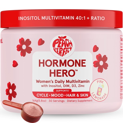[BRSRAGTQCMJR62TH] Peach Perfect Inositol Powder Multivitamin, Pink Lemonade Flavor – 4g Myo & D-Chiro Inositol, DIM, Zinc, Magnesium Glycinate, Vitamin D3 – Supports Women’s Health, Cycle, Energy, 30 SVG