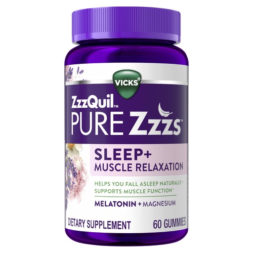 [BRSRMAL4AUHR4F3F] ZzzQuil Pure Zzzs Muscle Relaxation Melatonin Sleep Aid Gummies, Supports Muscle Function, Helps You Fall Asleep Naturally, Fast, Melatonin + Magnesium, No Next-Day Grogginess, Drug-Free, 60ct