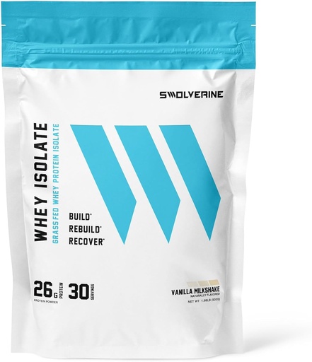 [BRSW2CATCQJREGYY] Swolverine Whey Protein Isolate | 26g Protein, Grass-Fed rBGH Free, Non-GMO, Added Digestive Enzymes (30 Servings, Vanilla Milkshake)