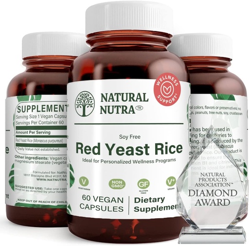 [BRSWYAY6PMPAIGQ3] Natural Nutra Red Yeast Rice Extract, Cardiovaskulær Support, Hjælper Enhance Immunitet, Hjælper med at holde Body Fats & Heart Health, Forbedre fordøjelsen, Gluten Gratis Kosttilskud, 600 mg 60 Kapsler (3 Pack)