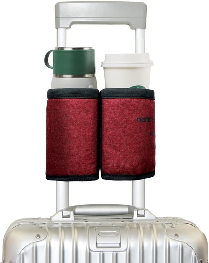 [BRSWYZA7OV4AAEL7] riemot Luggage Travel Cup Holder Free Hand Drink Carrier - Hold Two Coffee Mugs - Fits Roll on Suitcase Handles - Gifts for Flight Attendants Travelers Accessories Red